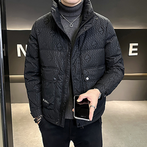 冬季男士轻薄暗花羽绒服潮牌立领修身加厚保暖痞帅高级感男装外套