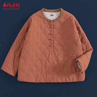 棉衣 文艺亚麻夹棉菱格绗缝套头棉袄保暖女式 布朴家作2026冬季 新款