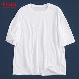 布朴家作2026夏新款 T恤 文艺干爽亲肤棉成衣炒色做旧复古圆领短袖