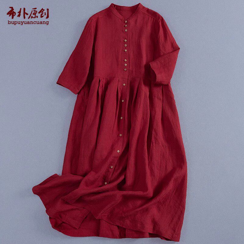 亚麻中式立领宽松百搭五分袖