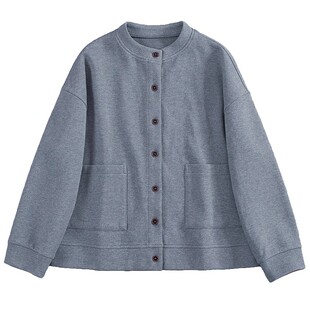 女装 文艺圆领系扣外套针织棉宽松慵懒开衫 上衣 款 布朴家作2026春季