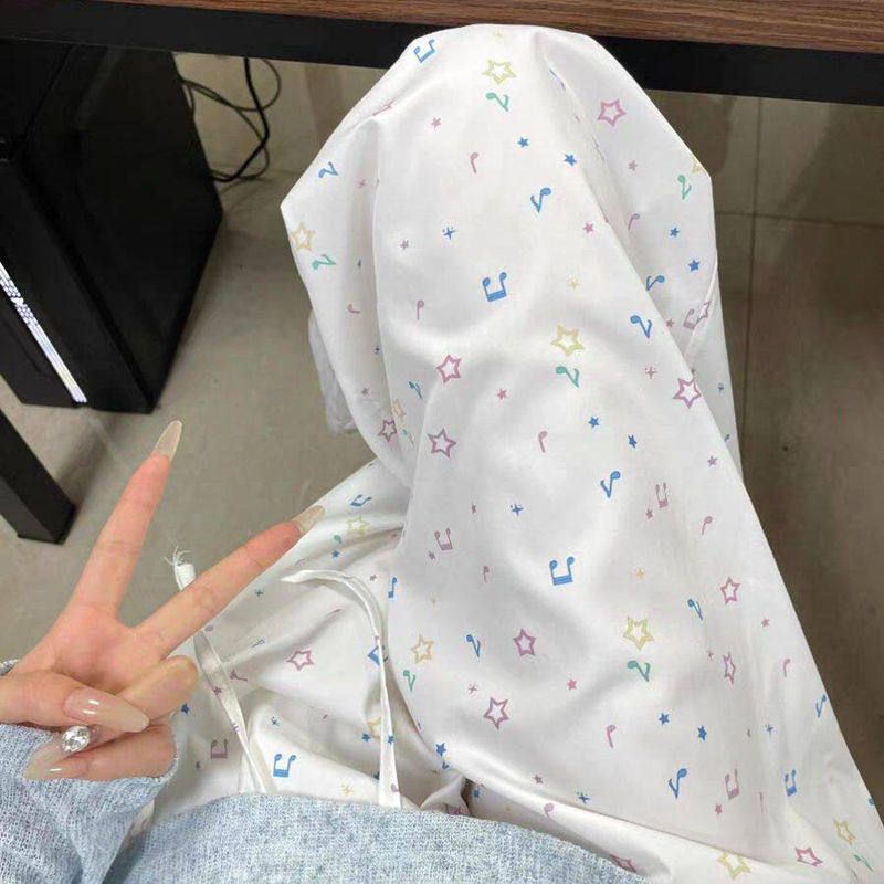 甜美风音符印花白色直筒阔腿裤女学生潮夏季宽松冰丝山本裤小个子
