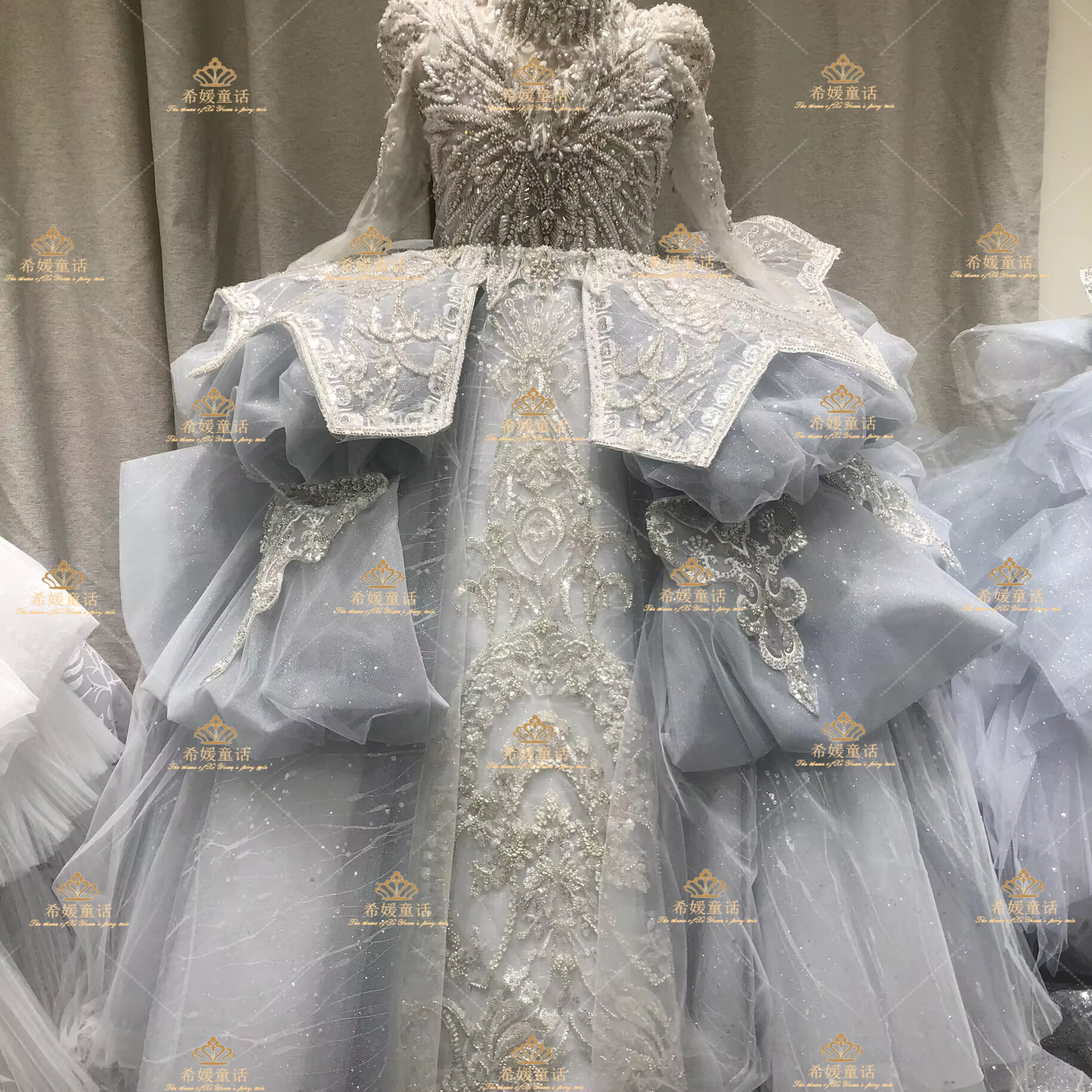 影楼新款儿童主题写真摄影服装重工复古女童拖尾婚纱礼服主持走秀