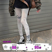 SEE原创 印花连裤 LET 袜手绘晕染感丝袜个性 百搭朋克辣妹