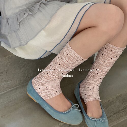 LET ME SEE日系波点肌理感袜套法式少女松弛堆堆腿套中筒袜小腿袜