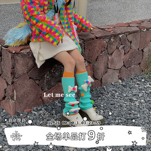 原创秋冬泫雅风可爱少女卡通骨头推推袜单色毛线腿套 SEE LET