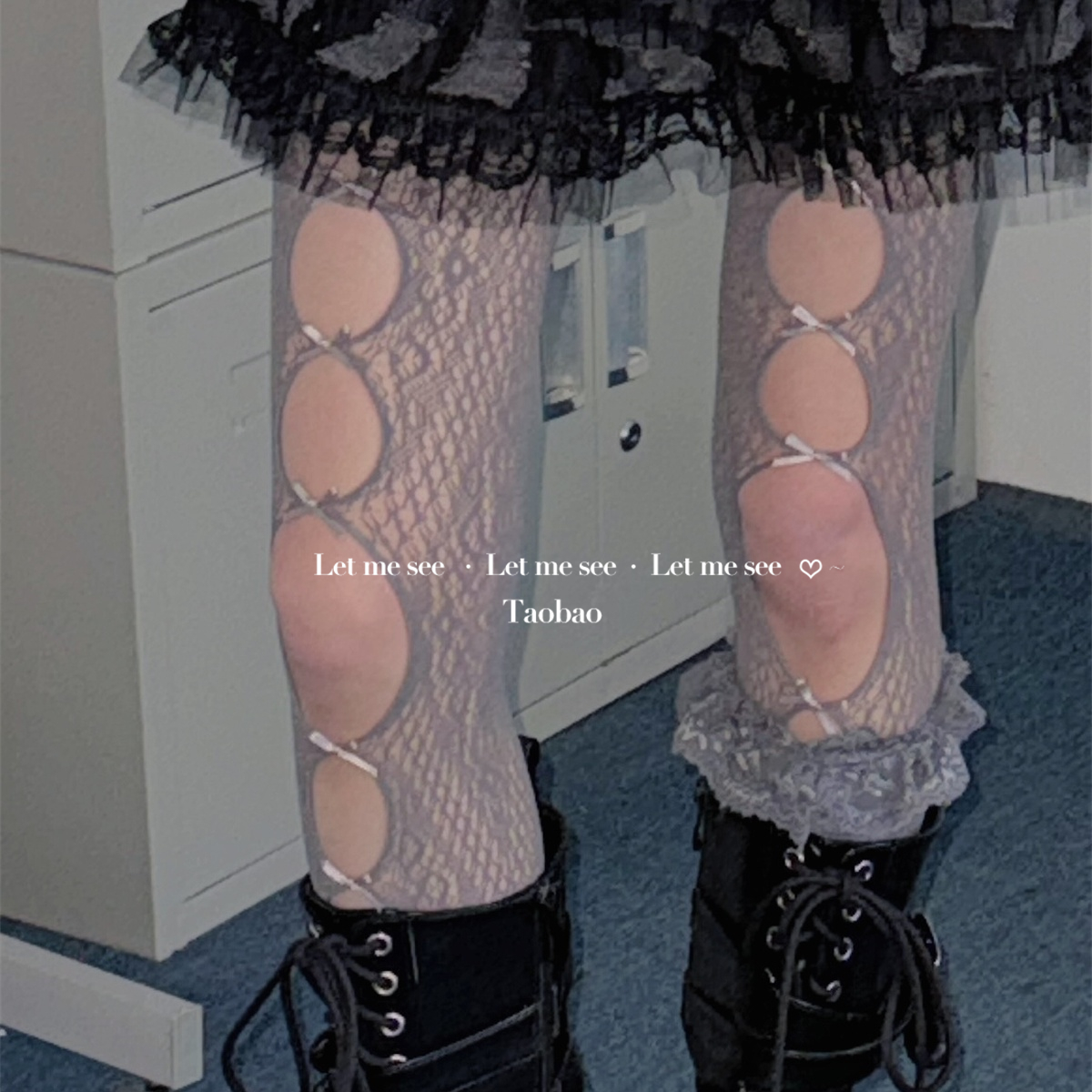 LET ME SEE 千禧辣妹y2k甜酷风蕾丝网袜 镂空蝴蝶结破洞打底女袜