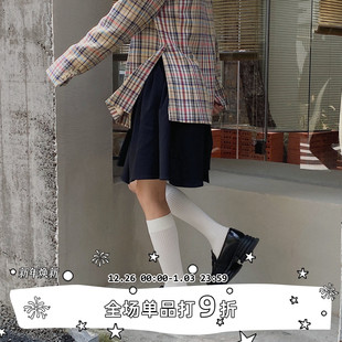 袜子女秋季 SEE 纯色粗条天鹅绒小腿袜微压显瘦多色中筒袜 LET