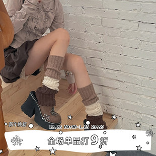 复古拼色长筒袜套秋冬慵懒保暖针织小腿腿套学院风 SEE LET