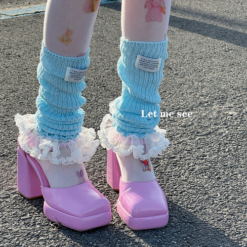 LET ME SEE 布标袜套女芭蕾蕾丝花边千禧辣妹腿套纯色百搭少女