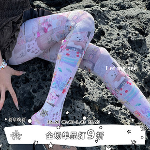 时尚 LET 袜个性 SEE原创卡通漫画印花连裤 打底袜可爱萝莉甜美风