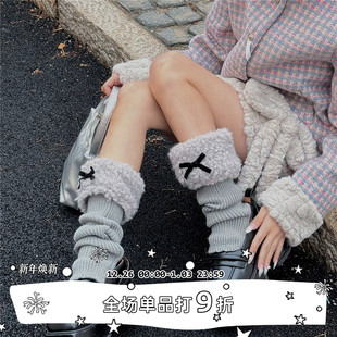 甜妹显瘦蝴蝶结羊羔毛袜套秋冬中筒针织袜新款 SEE 百搭 LET