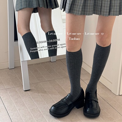 LET ME SEE 日常百搭薄款小腿袜 韩风色系中筒堆堆女袜好穿棉袜