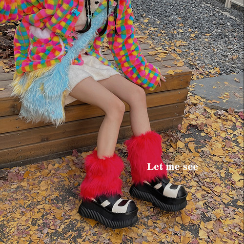 LETMESEE小众皮草辣妹袜套