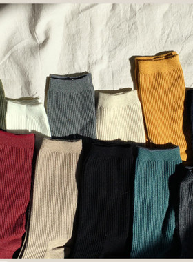 LET ME SEE 秋冬棉袜堆堆袜中筒袜运动袜子ins潮男女竖条纯色薄款