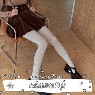 日系竖条复古心形立体提花打底袜暗纹显瘦连裤 SEE 袜 LET