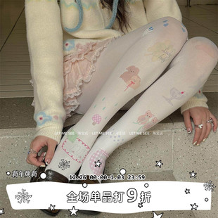 卡通印花lolita连裤 LET 原创插画师合作款 SEE 袜天鹅绒打底袜