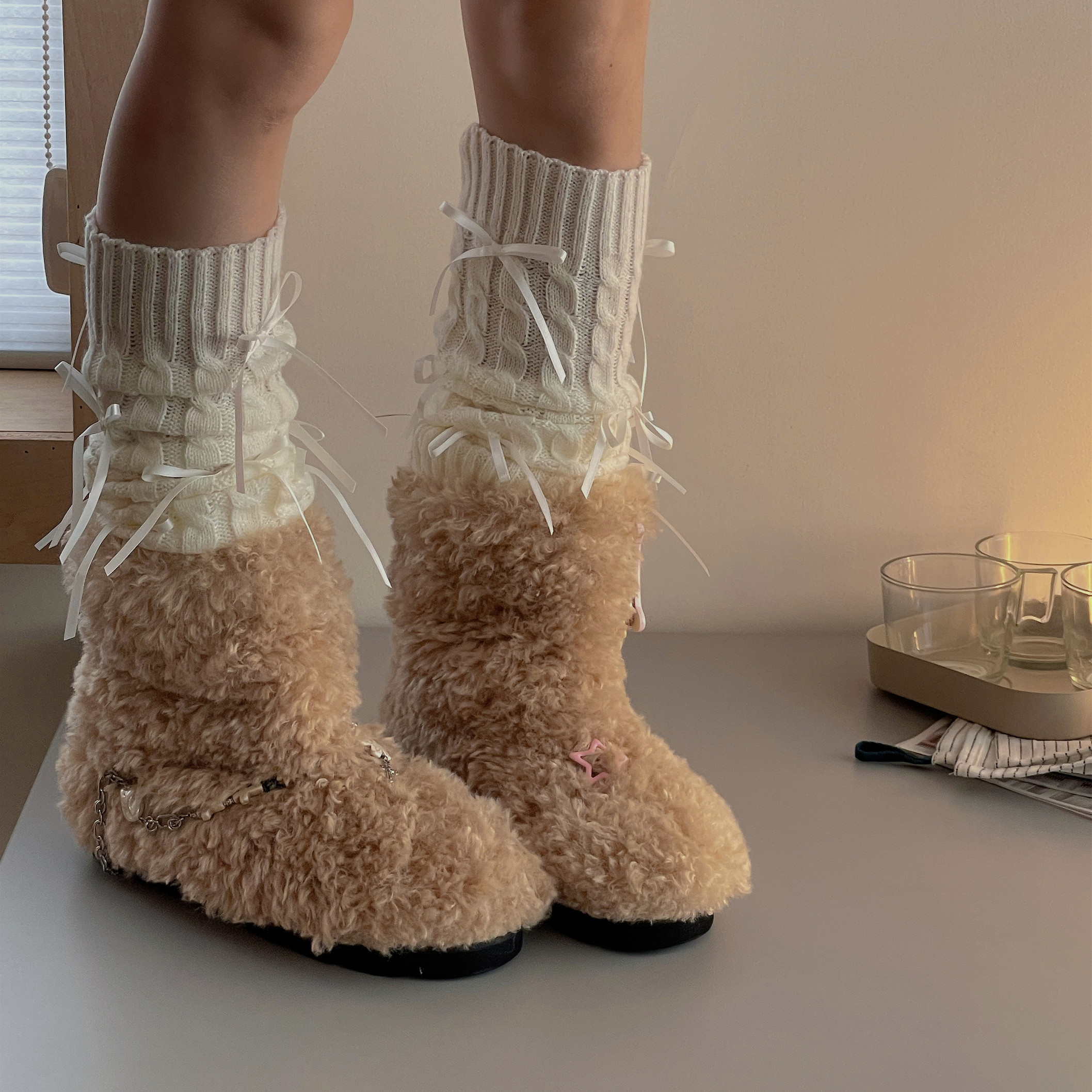 LETMESEE少女感蝴蝶结堆堆袜套