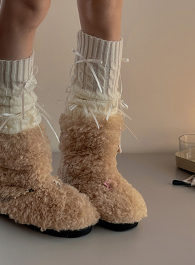 LET ME SEE少女感蝴蝶结针织堆堆袜套亚文化日系学院风秋冬中筒袜