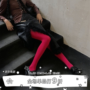 袜天鹅绒打底裤 LET 小众穿搭红色系打底袜圣诞节新年连裤 SEE