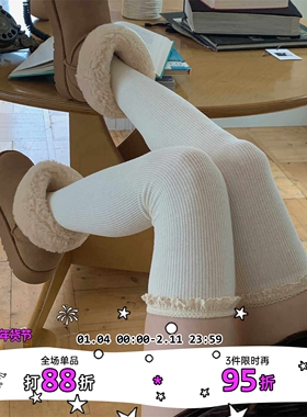 LET ME SEE 日系白色高筒袜蕾丝花边长筒袜 lolita奶白过膝大腿袜