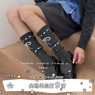 重工芭蕾风蝴蝶结闪钻中筒袜水钻女袜洛丽塔小腿袜 SEE LET