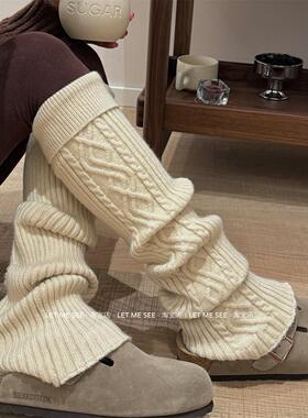 LET ME SEE 日系jk白色针织袜套女条纹堆堆袜加厚款保暖小腿袜