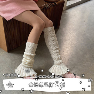 针织jk袜套女白色长筒小腿袜腿套秋冬保暖喇叭堆堆袜 SEE LET