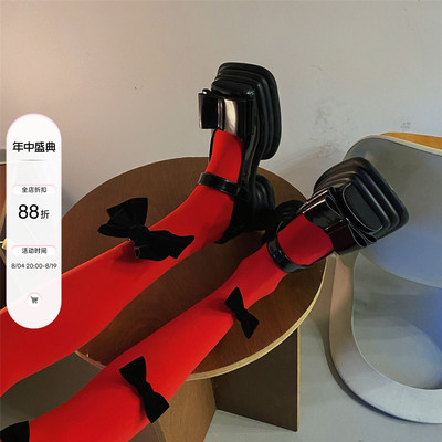 letmesee蝴蝶结红色连裤打底袜
