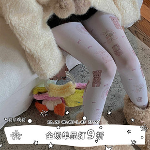 袜 SEE原创秋冬卡通插画天鹅绒打底袜洛丽塔甜妹连裤 LET