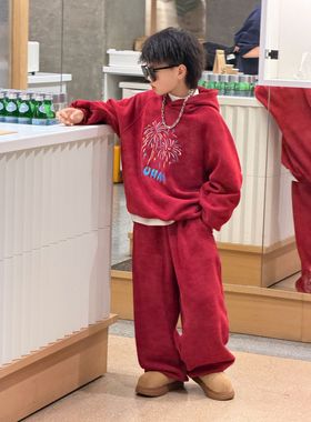 THE LUHAN【】秋冬休闲加绒连帽亲子装中大童帅气套装25833