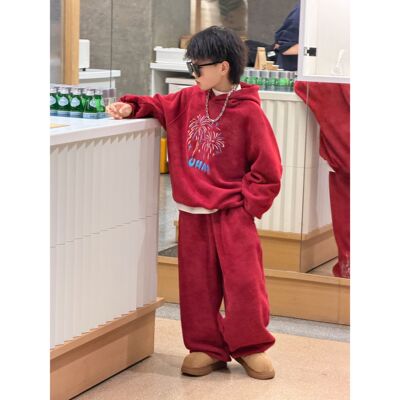 THE LUHAN【】秋冬休闲加绒连帽亲子装中大童帅气套装25833