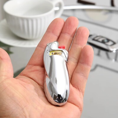 比克打火机J5金属盔甲套菱形壳进口砂轮火石一次性滑轮机甲战火机