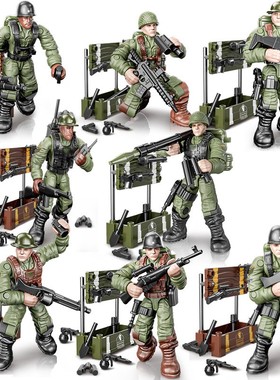 9921拼装关节可动绿色兵人益智军事积木飞机人仔吃鸡模型特警玩具