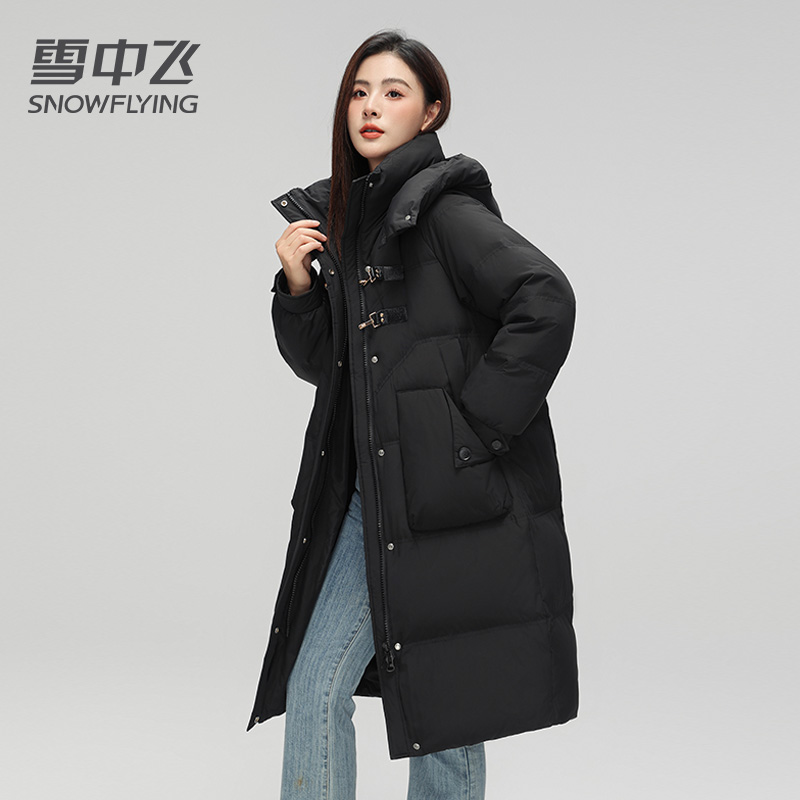 雪中飞羽绒服女款新款冬季长款过膝连帽韩版宽松加厚休闲外套