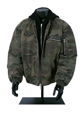 美式复古假两件迷彩棉衣男女款冬季街头风bomber加棉夹克外套