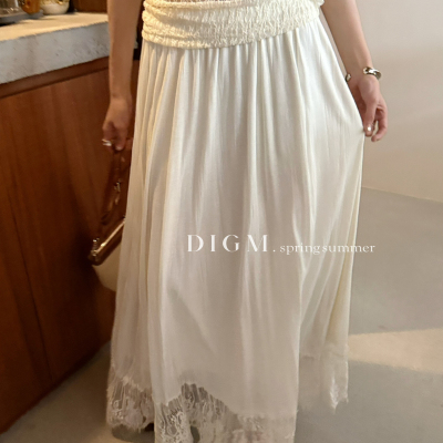 DIGM-26年春款法式优雅气质纯色拼蕾丝花边设计高腰显瘦半DB60830
