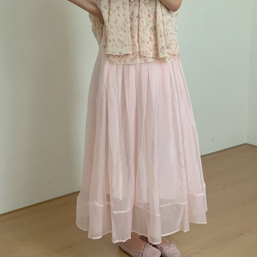Flower April（FA）-柔雾纱裙夏新款设计感压褶网纱裙女中长31005