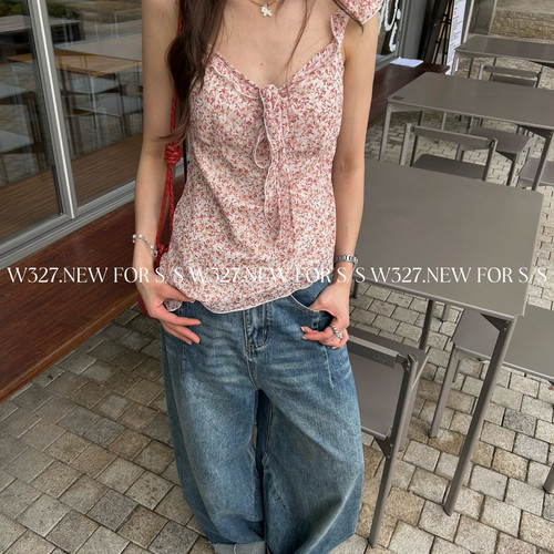W327.-夏上新度假风定染碎花背心95916