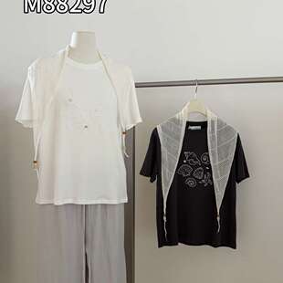 配镂空披肩圆领刺绣图案短袖 新款 88297 夏上新2026夏季 灰姑娘CICI