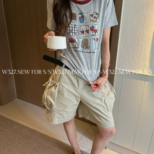 W327.-夏上新复古甜酷风九宫格印花短袖T恤59573