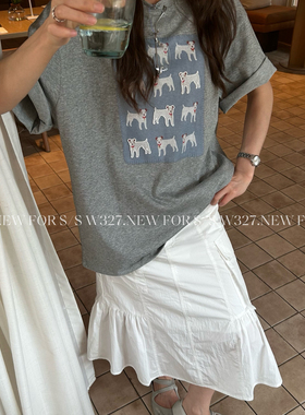 W327.-夏上新趣味刺绣狗狗图案oversize短袖T恤(配挂饰)59610