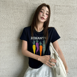 T恤2133 卓娃 26年夏上新彩色萝卜刺绣休闲短袖