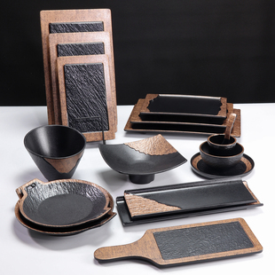 密胺火锅配菜盘鲜切牛肉摆放盘创意牛排盘商用圆形烤肉店专用平盘