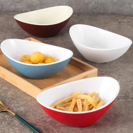 创意元宝碗密胺沙拉碗仿瓷塑料汤碗异形菜碗调料碗甜品水果碗商用