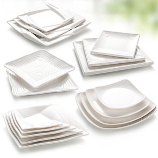 A5密胺仿瓷白色四方翘角盘螺纹盘餐厅盖饭盘九格盘菜盘塑料盘方盘