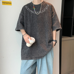 水洗重磅新款夏季港风运动短袖T恤男生宽松打底衫体恤DT2210/P35