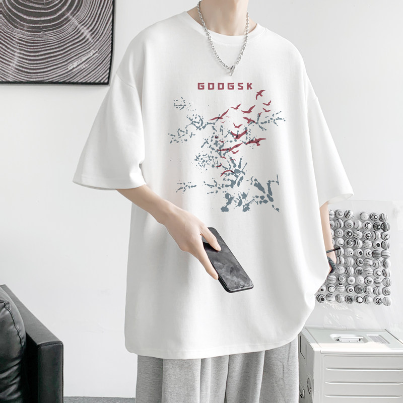 已注册/夏季飞鸟印花短袖T恤男运动大码体恤打底衫DT6066/P25图片