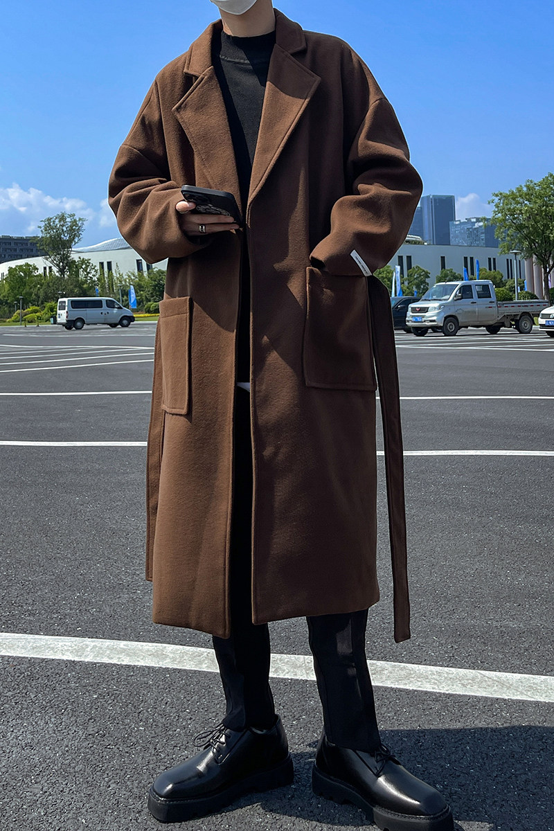 秋冬季新款中长款毛呢大衣男港风宽松通勤风衣宽松外套F3086/P100,男装毛呢大衣,电商B316