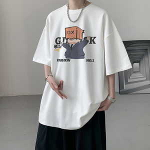 已注册/夏季白色美式文艺短袖T恤男大码体恤打底衫DT7172/P25图片